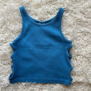 Zara Blue Ribbed Tank Top with Side Cutouts